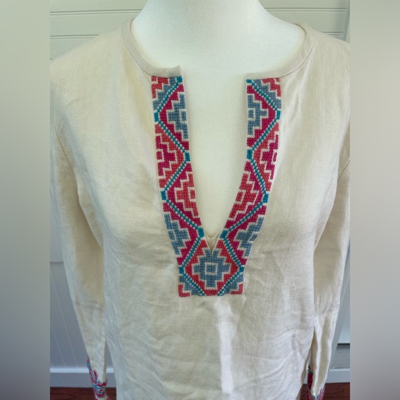 Tory Burch Mckenna Linen Embroidered Tunic in Ivory. - Picture 6 of 8